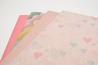 set carta da regalo san valentino con cuori rosa
