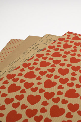 set carta da regalo san valentino kraft con cuori rossi