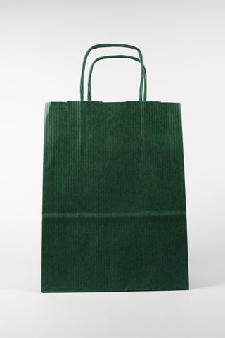 Borse Carta Verde Goffrata 16x21 cm Manico Ritorto 25 pz