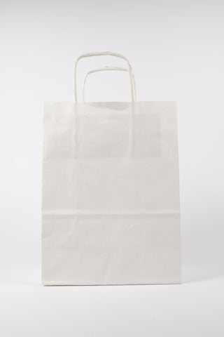 Borse carta kraft bianca 100g con manico - 25pz 16x8x21cm