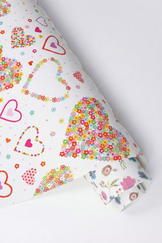 rotolo carta regalo san valentino bianca con fantasia floreale cuori