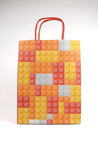 sacchetto mattoncini lego arancione, rosso e giallo fronte