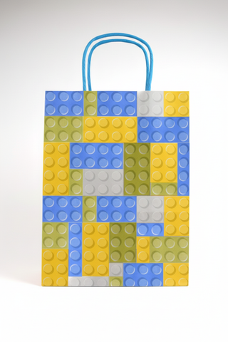 Borse carta mattoncini verde blu 16x8x21 cm - Set 5 pz