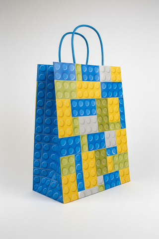 Borse carta mattoncini verde blu 36x12x41 cm - Set 5 pz