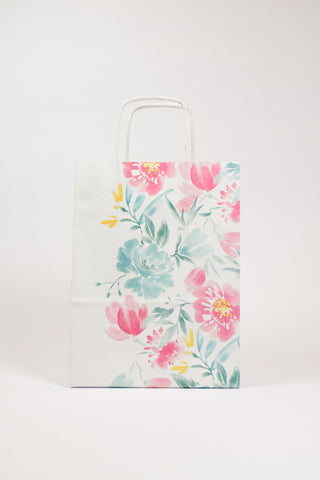 Borse Regalo Carta Fiori Rosa 16x8x21 cm - Set 5 pz