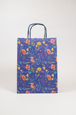 Borse Regalo Carta Fiori Blu 16x8x21 cm - Set 5 pz