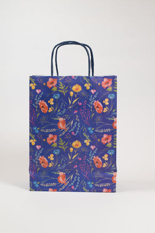 Borse Regalo Carta Fiori Blu 26x12x36 cm - Set 5 pz