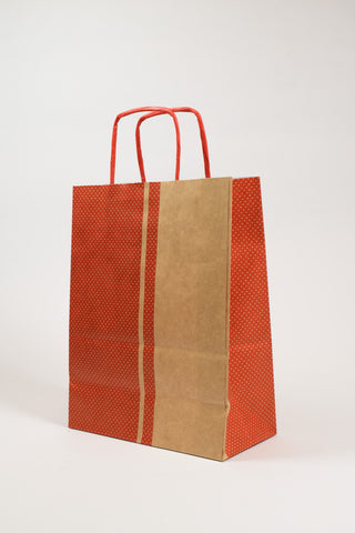 Borse Regalo Carta Kraft Rosso Pois 36x12x41 - Set 5 pz